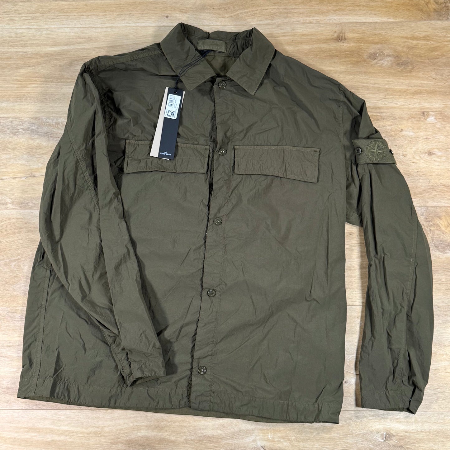 Stone Island Ghost Nylon Smerigliato Overshirt in Military Green