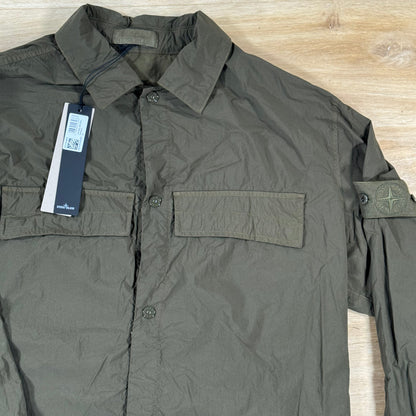 Stone Island Ghost Nylon Smerigliato Overshirt in Military Green