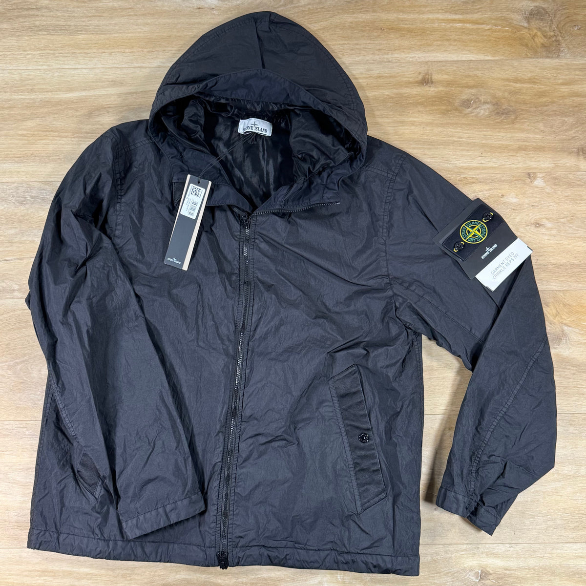 Stone Island Crinkle Reps NY Hooded Jacket in Black