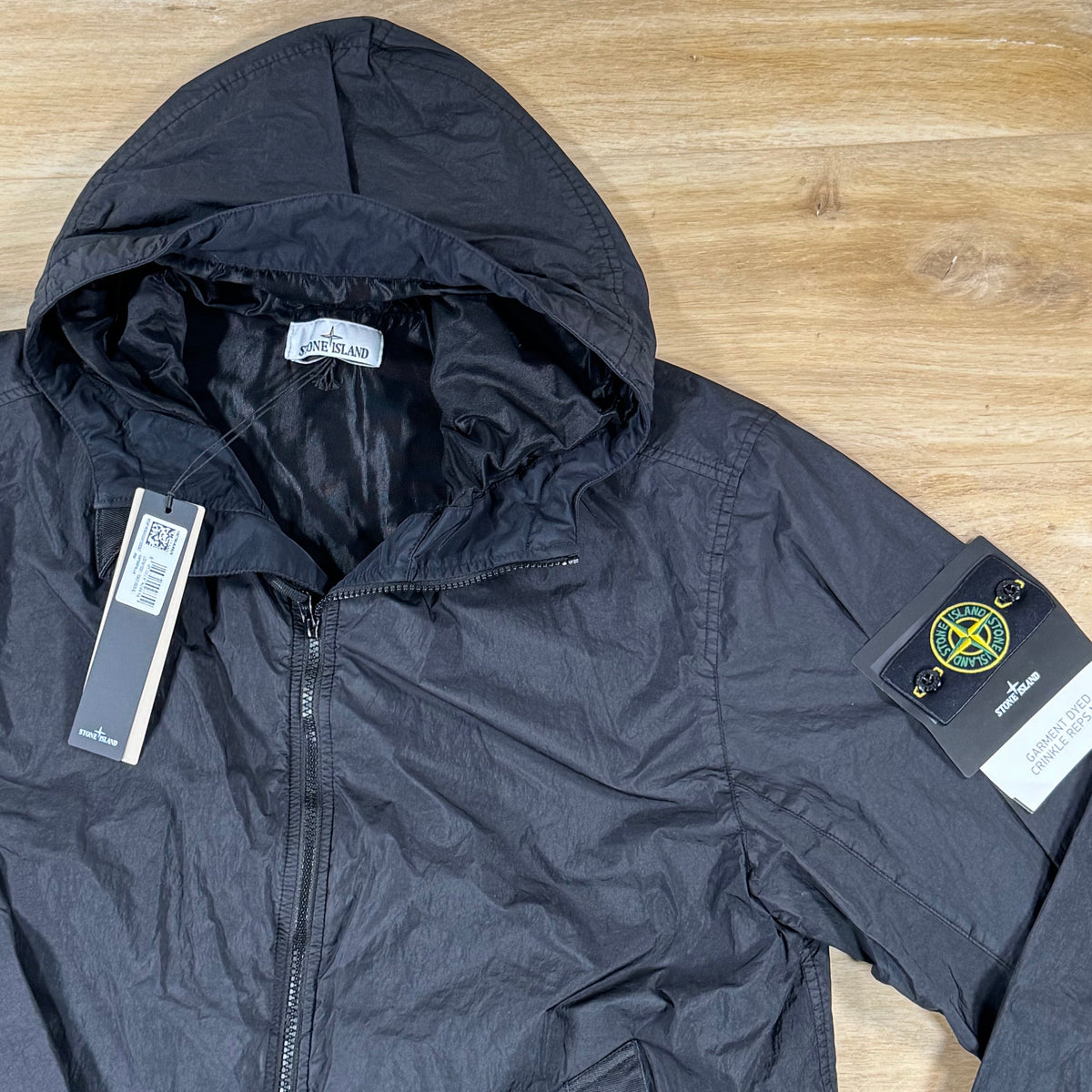 Stone Island Crinkle Reps NY Hooded Jacket in Black