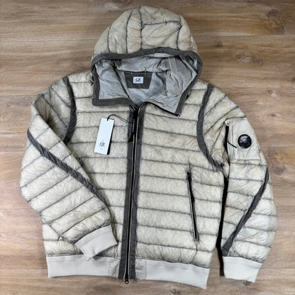 C.P. Company D.D. Shell Hooded Lens Down Jacket in Silver Birch