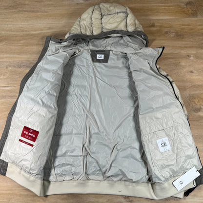 C.P. Company D.D. Shell Hooded Lens Down Jacket in Silver Birch