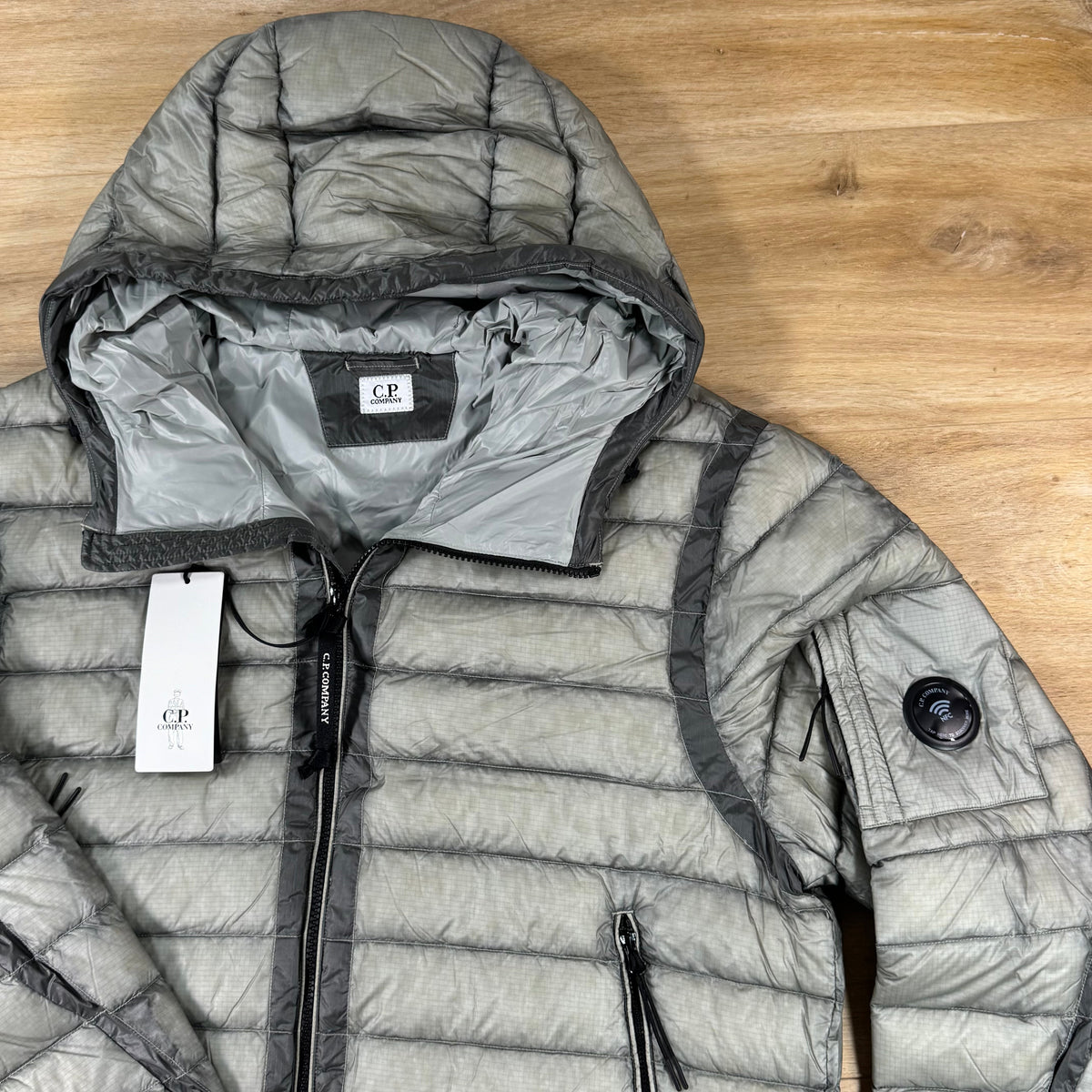 C.P. Company D.D. Shell Hooded Lens Down Jacket in Flint Grey