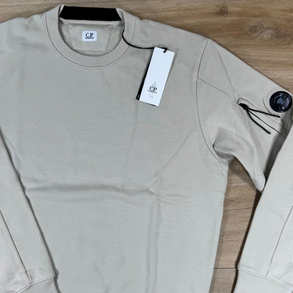 C.P. Company Diagonal Raised Fleece Crewneck Lens Sweatshirt in Silver Birch