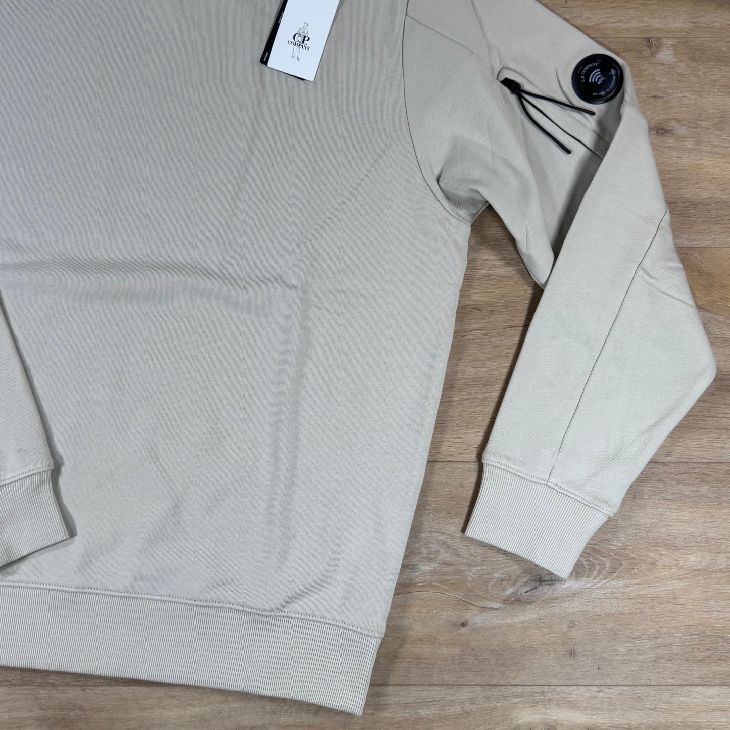 C.P. Company Diagonal Raised Fleece Crewneck Lens Sweatshirt in Silver Birch