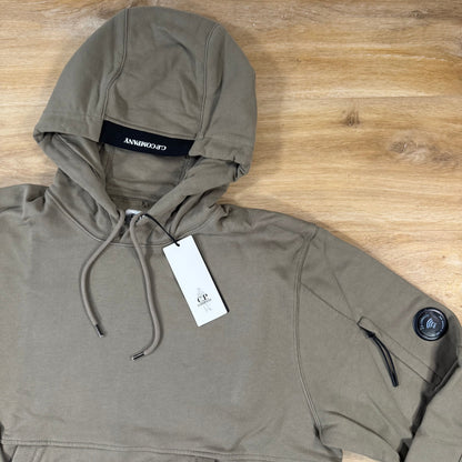 C.P. Company Diagonal Raised Fleece Lens Hoodie in Fallen Rock - Beige