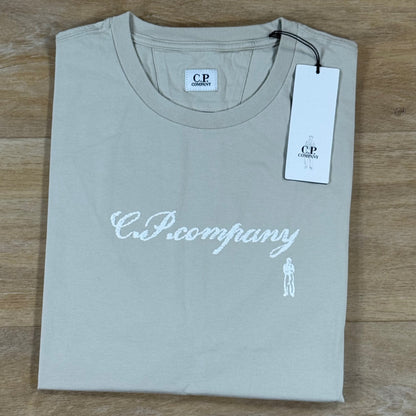 C.P. Company 30/1 Jersey Logo T-Shirt in Silver Birch