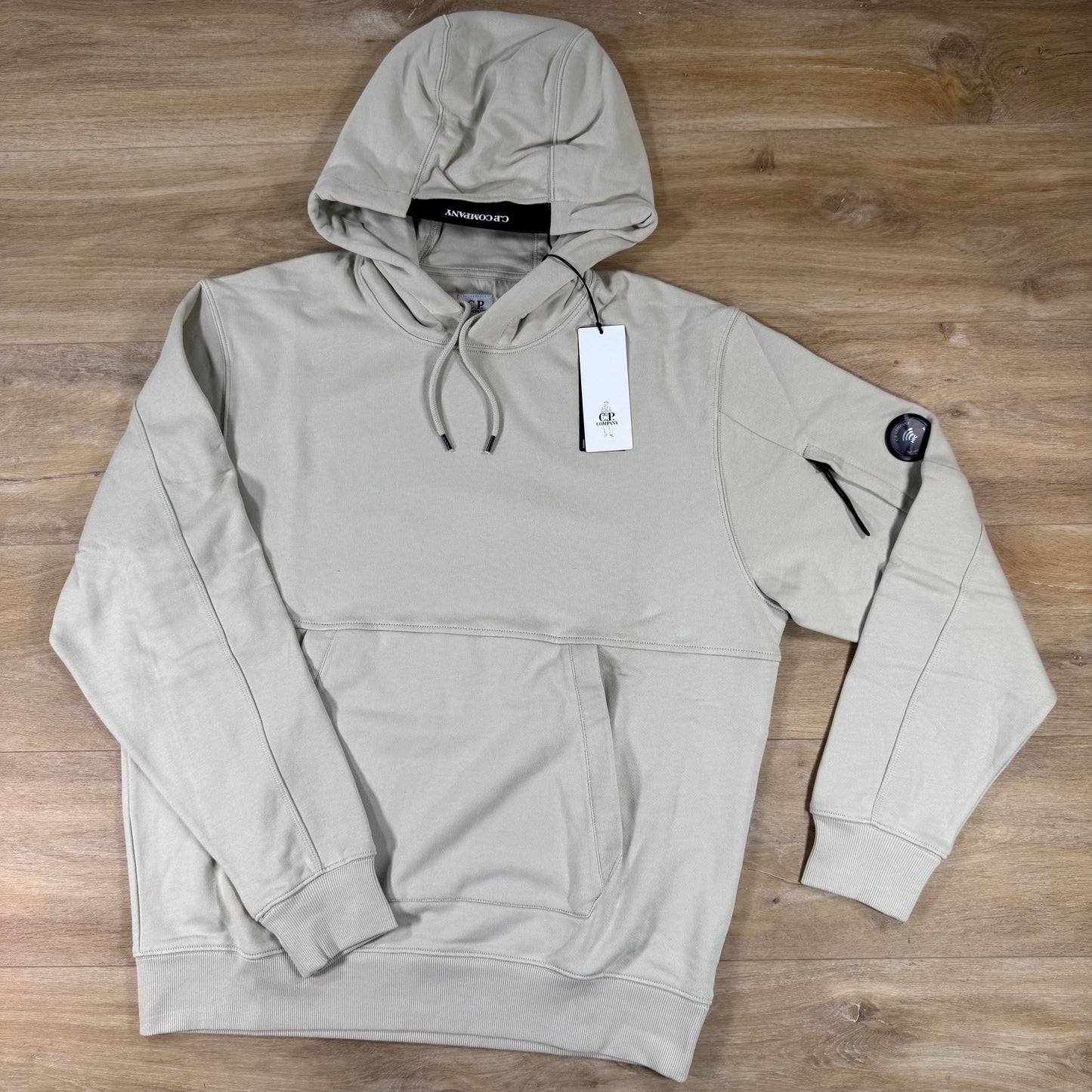 C.P. Company Diagonal Raised Fleece Lens Hoodie in Silver Birch