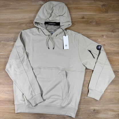 C.P. Company Diagonal Raised Fleece Lens Hoodie in Silver Birch