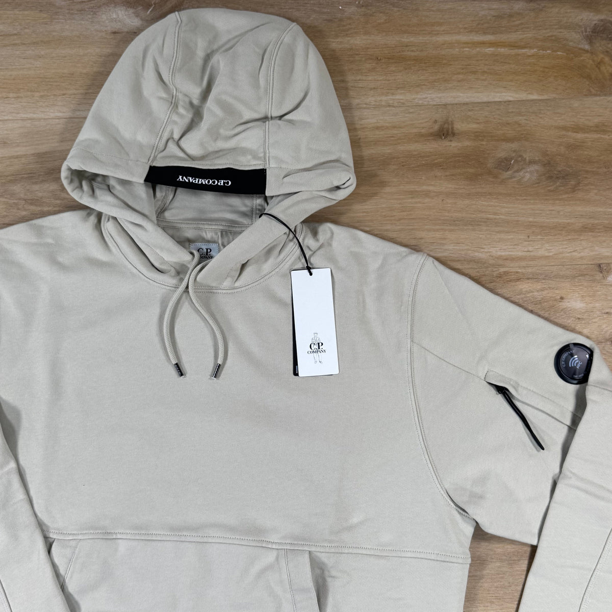 C.P. Company Diagonal Raised Fleece Lens Hoodie in Silver Birch