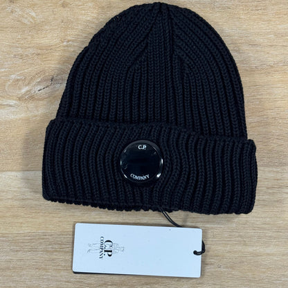 C.P. Company Extra Fine Merino Wool Lens Beanie in Black