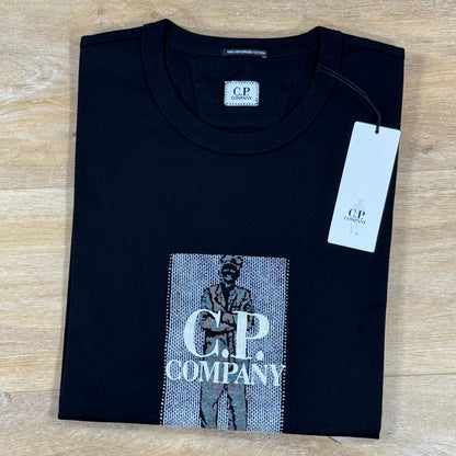 C.P. Company Mercerized Jersey Twisted Chest Logo T-Shirt in Black