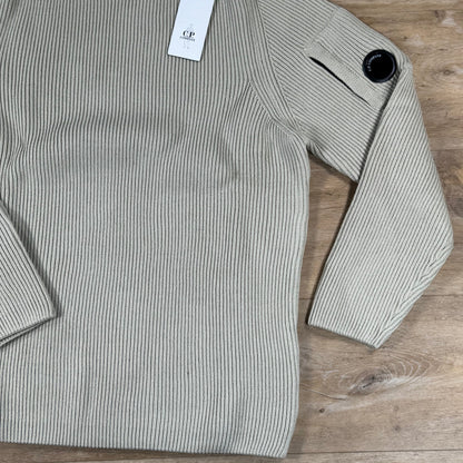 C.P. Company Full Rib Cotton Lens Crewneck Sweater in Silver Birch
