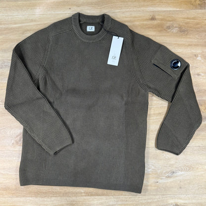C.P. Company Full Rib Cotton Lens Crewneck Sweater in Ivy Green