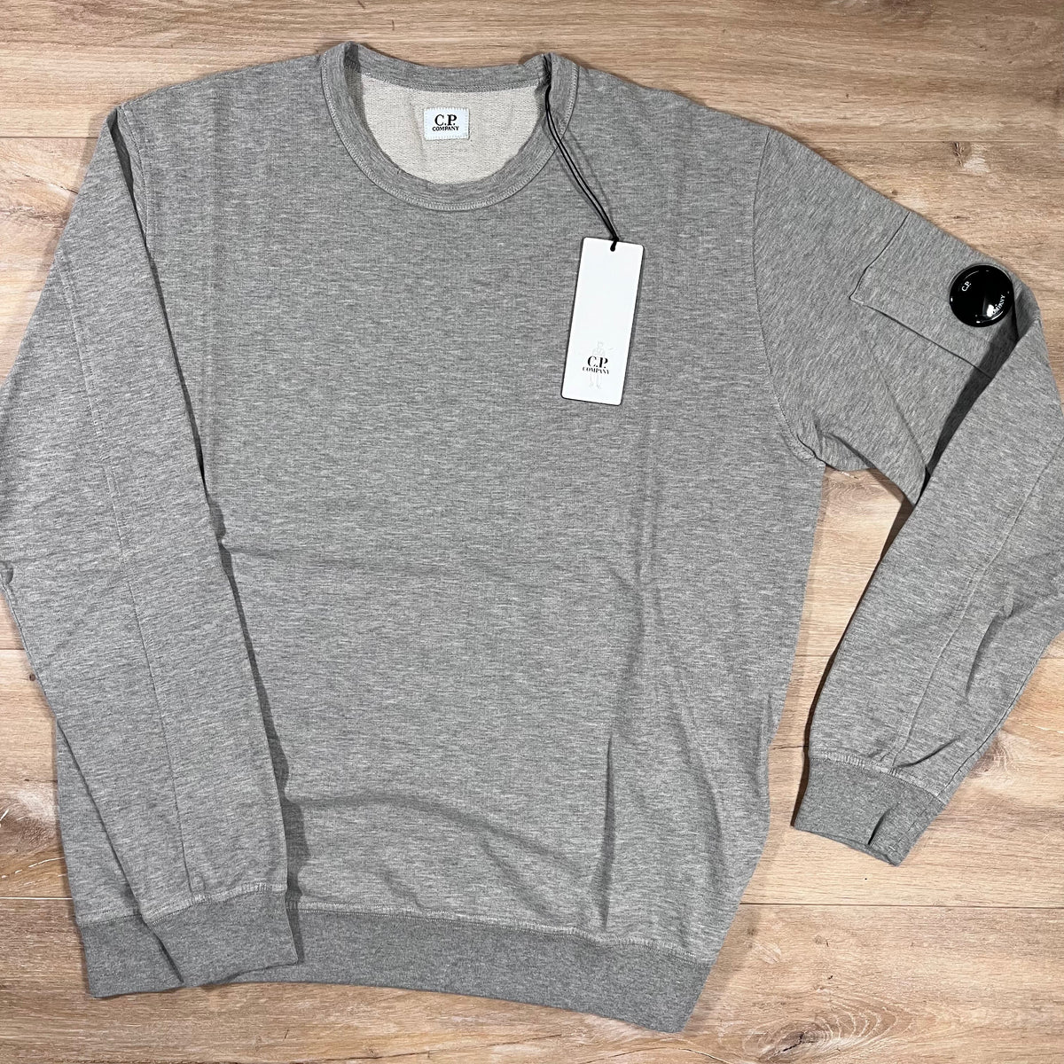 C.P. Company Light Fleece Crewneck Lens Sweatshirt in Grey Melange