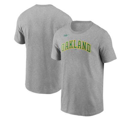 Men's Nike Heathered Oakland Athletics Cooperstown Collection Wordmark T-Shirt- GREY
