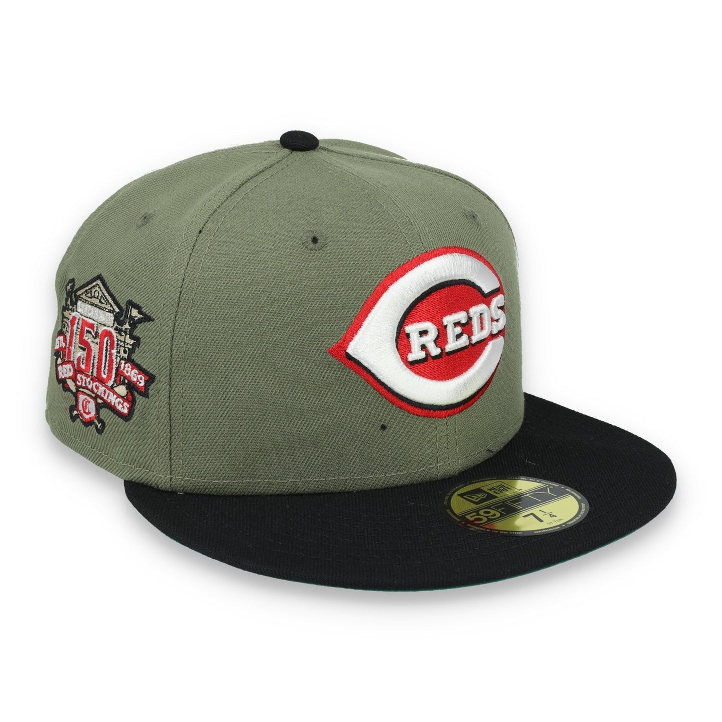 New Era Cincinnati Reds 150th Anniversary Side Patch 59FIFTY Fitted Hat- Olive Green