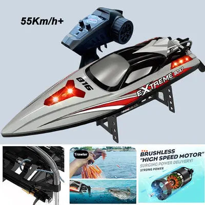 HJ816 PRO 2-in-1 Brushless RC Racing Fishing Boat Trawler 55km/h High Speed LED Speedboat RTR