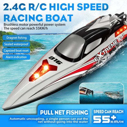 HJ816 PRO 2-in-1 Brushless RC Racing Fishing Boat Trawler 55km/h High Speed LED Speedboat RTR