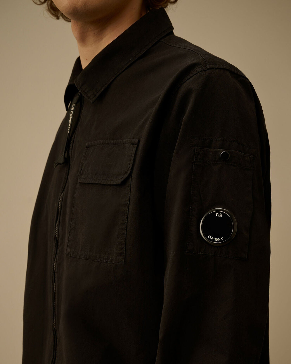 C.P. Company Organic Gabardine Lens Overshirt in Black