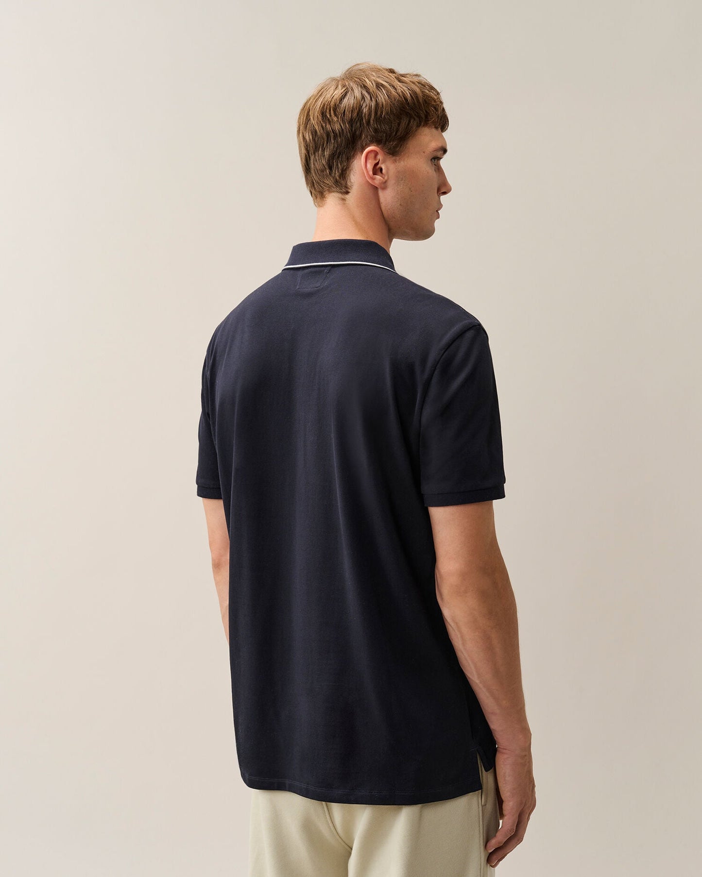 C.P. Company Stretch Piquet Striped Collar Polo Shirt in Navy