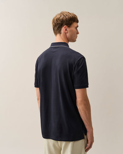 C.P. Company Stretch Piquet Striped Collar Polo Shirt in Navy