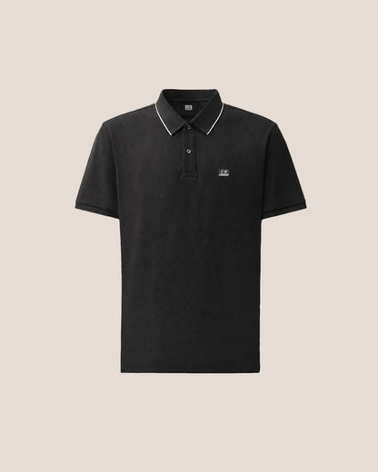 C.P. Company Stretch Piquet Striped Collar Polo Shirt in Black