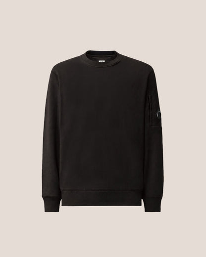 C.P. Company Diagonal Raised Fleece Crewneck Lens Sweatshirt in Black