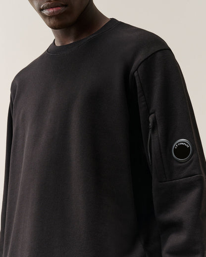 C.P. Company Diagonal Raised Fleece Crewneck Lens Sweatshirt in Black