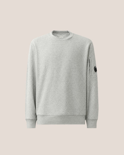 C.P. Company Diagonal Raised Fleece Crewneck Lens Sweatshirt in Grey Melange