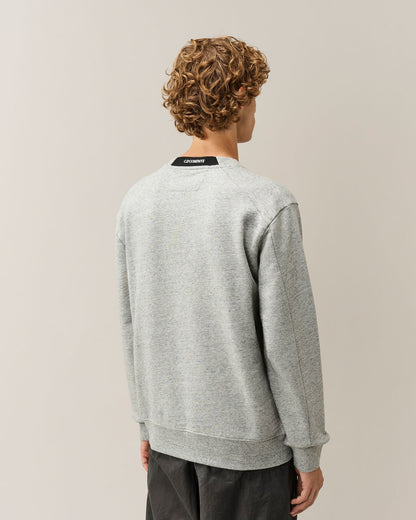 C.P. Company Diagonal Raised Fleece Crewneck Lens Sweatshirt in Grey Melange