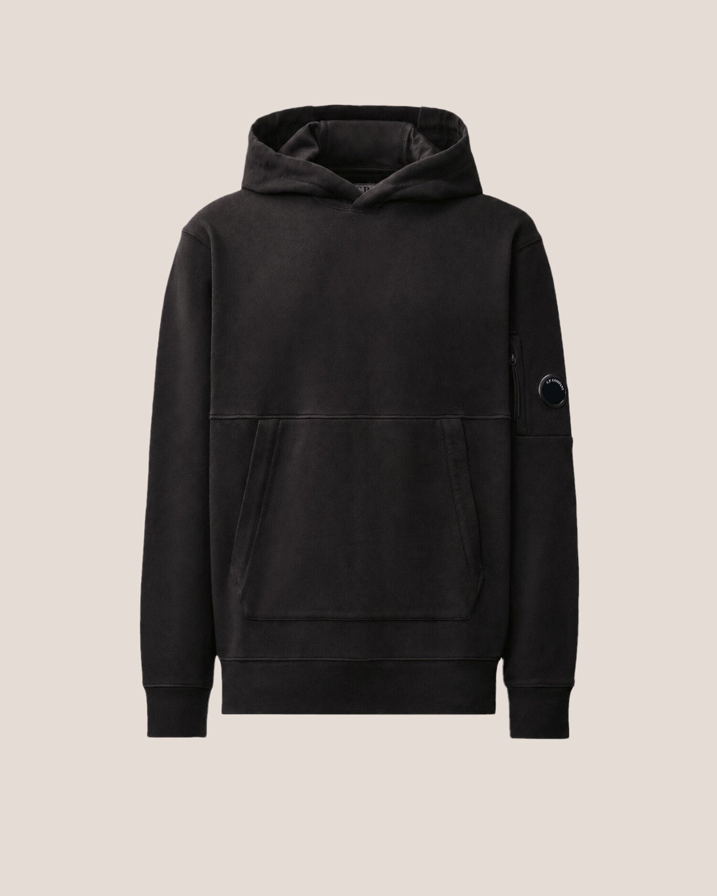 C.P. Company Diagonal Raised Fleece Lens Hoodie in Black