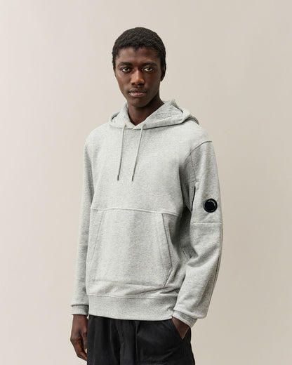 C.P. Company Diagonal Raised Fleece Lens Hoodie in Grey Melange