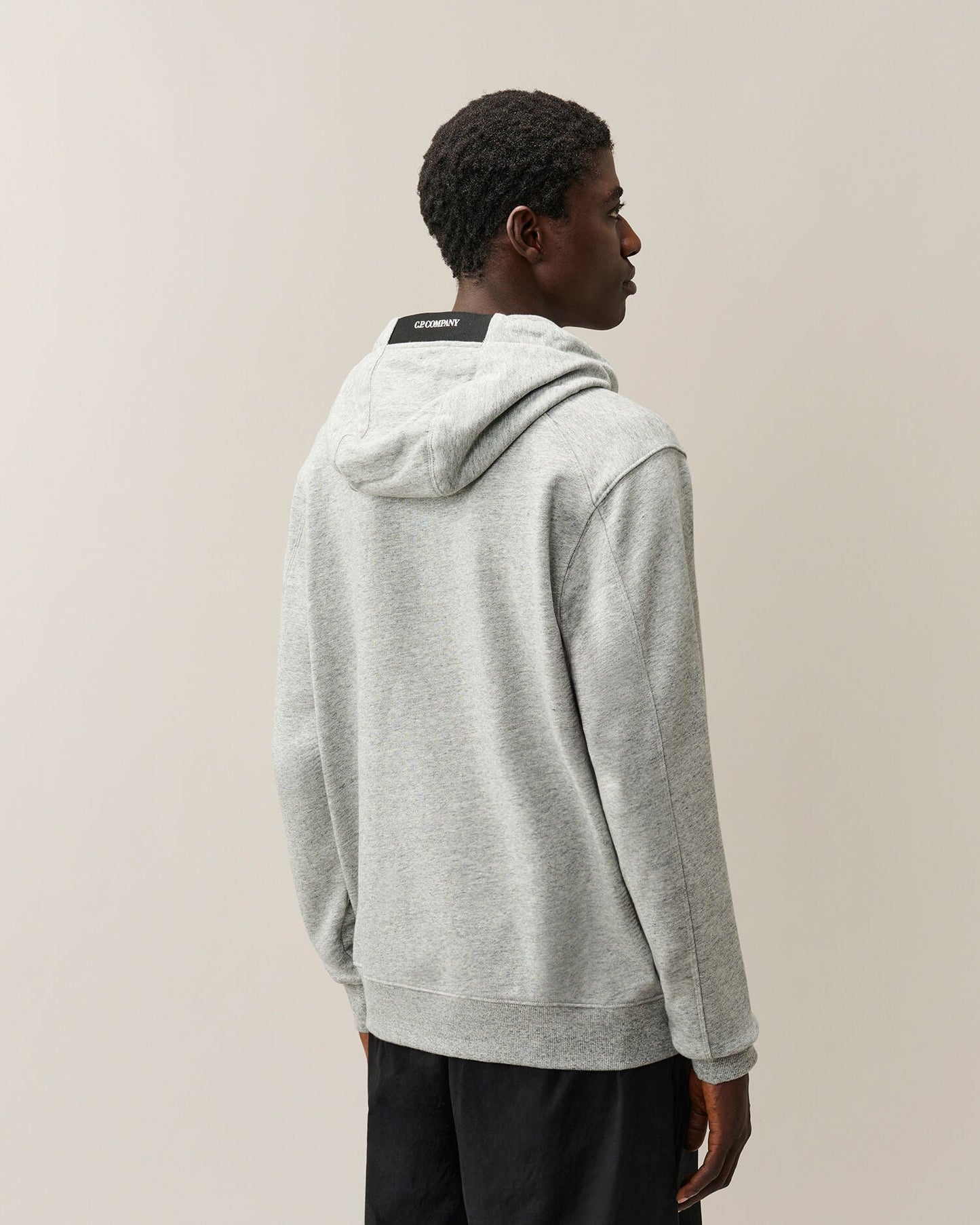 C.P. Company Diagonal Raised Fleece Lens Hoodie in Grey Melange