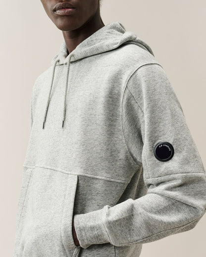 C.P. Company Diagonal Raised Fleece Lens Hoodie in Grey Melange