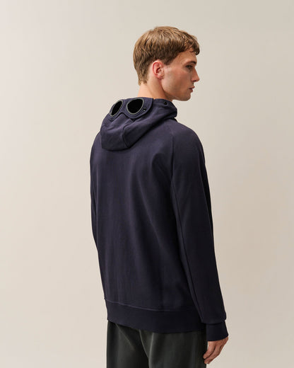 C.P. Company Diagonal Raised Fleece Goggle Hoodie in Navy