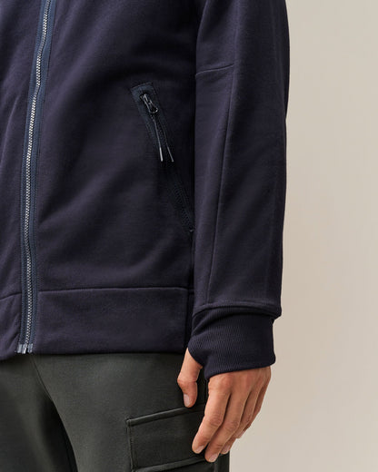 C.P. Company Diagonal Raised Fleece Goggle Hoodie in Navy