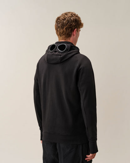C.P. Company Diagonal Raised Fleece Goggle Hoodie in Black