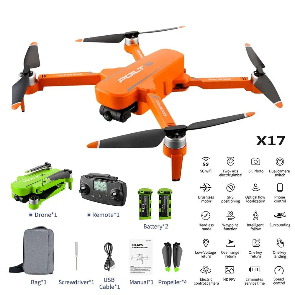JJRC X17 RC Drone 3-Axis Gimbal 6K HD Camera GPS 5G WiFi Brushless Foldable Quadcopter RTF