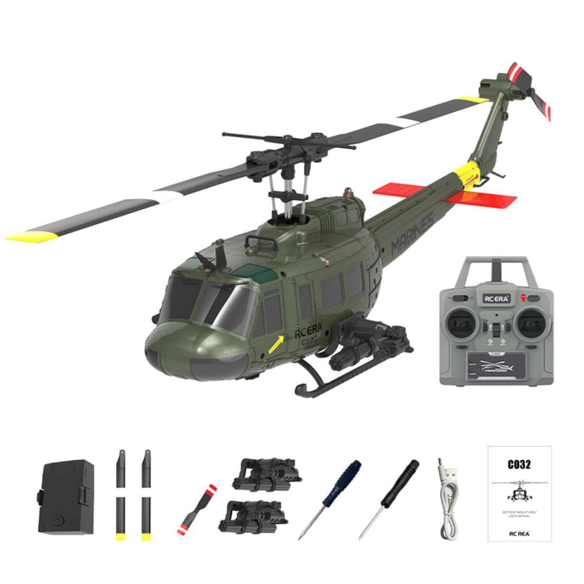 RCERA C032 UH-1 6CH 6-Axis Gyro TOF Laser Radar Optical Flow Positioning Aerobatic Stunt RC Helicopter for Adults RTF