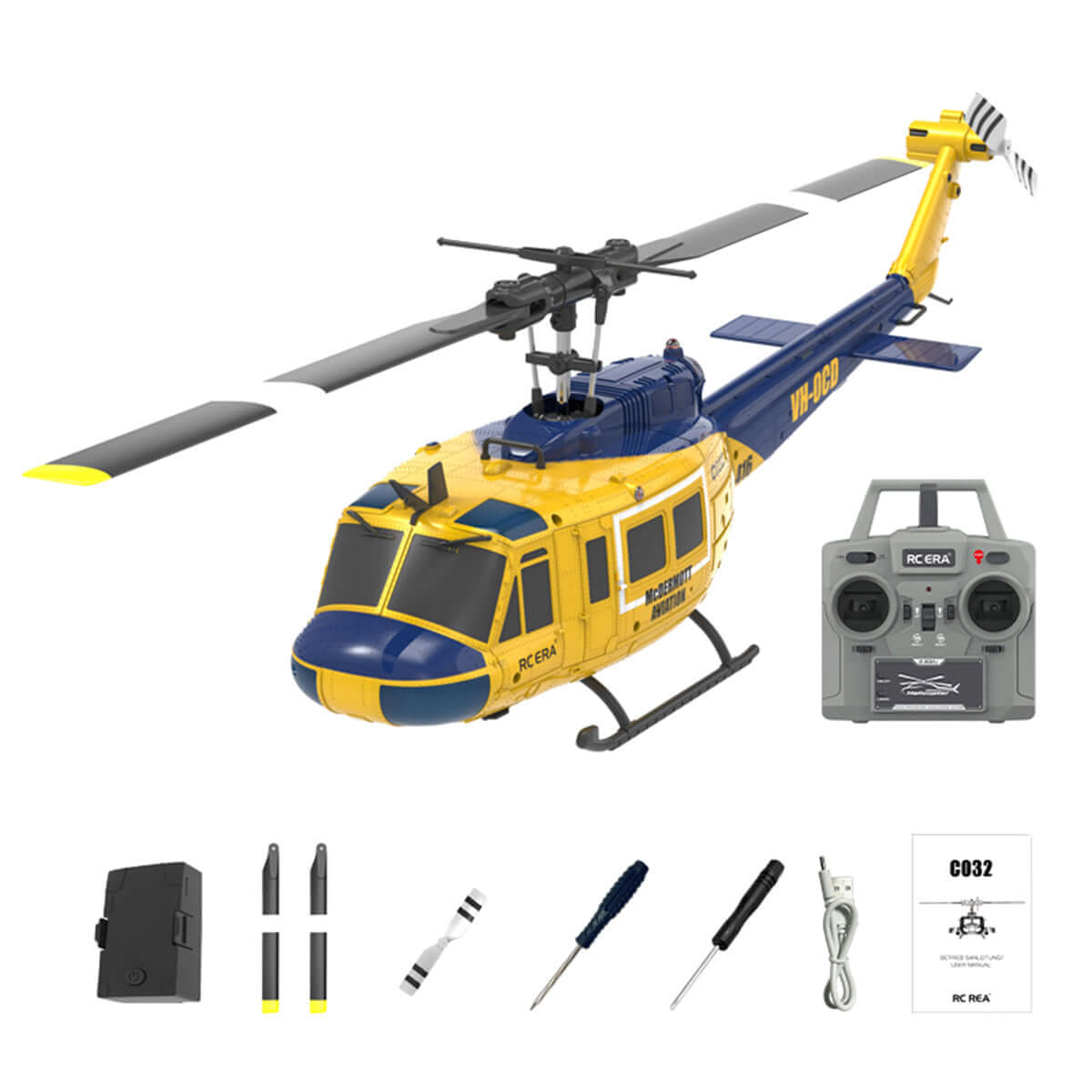 RCERA C032 UH-1 6CH 6-Axis Gyro TOF Laser Radar Optical Flow Positioning Aerobatic Stunt RC Helicopter for Adults RTF