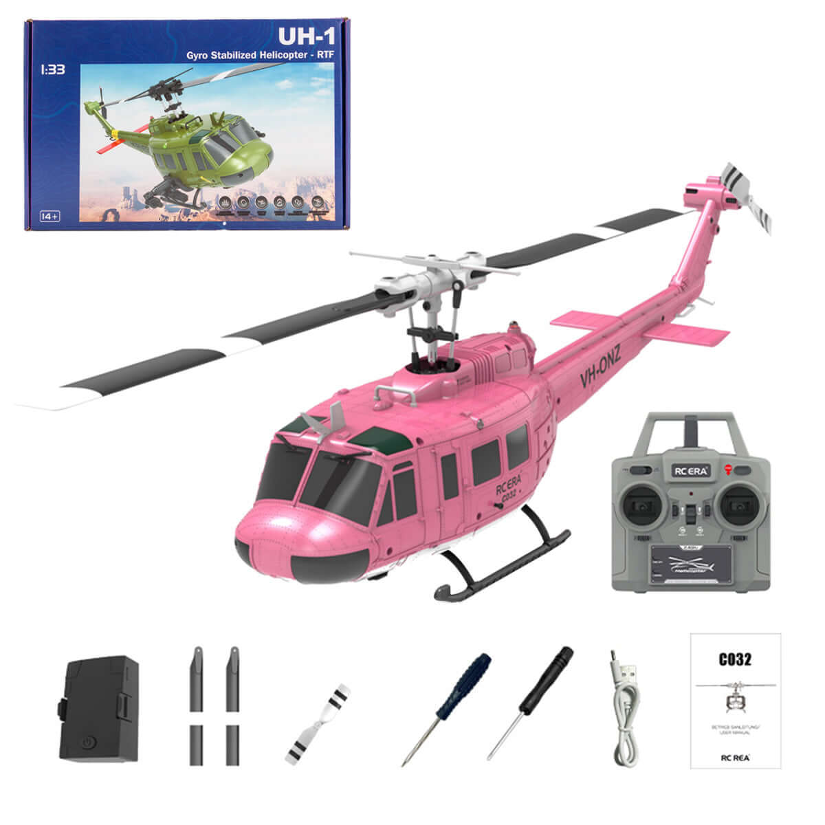RCERA C032 UH-1 6CH 6-Axis Gyro TOF Laser Radar Optical Flow Positioning Aerobatic Stunt RC Helicopter for Adults RTF