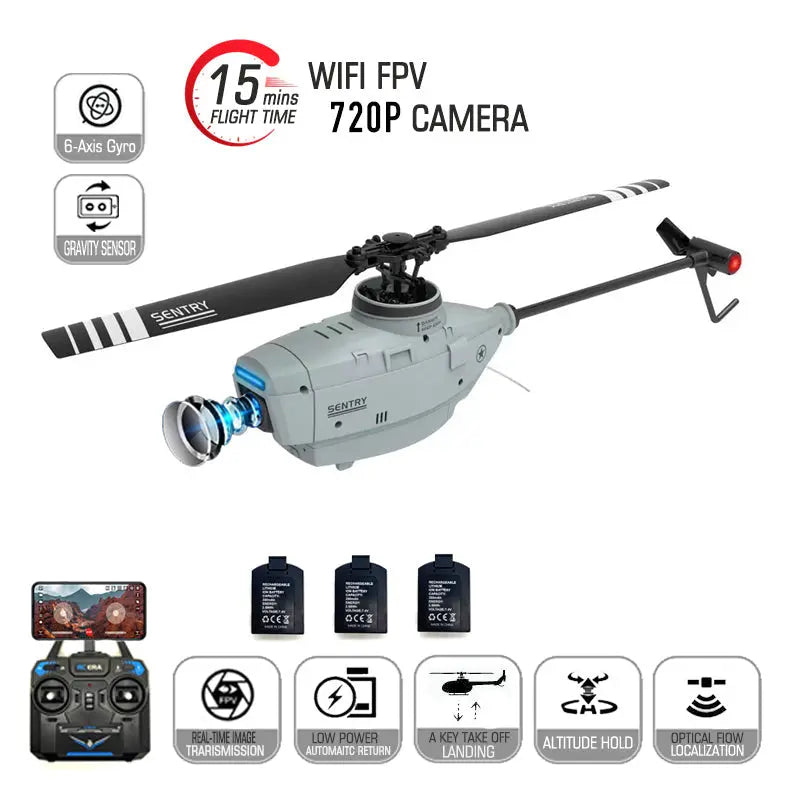 RCERA C127 2.4G 4CH 6-Axis Gyro Altitude Hold Optical Flow Flybarless Sentry RC Helicopter RTF