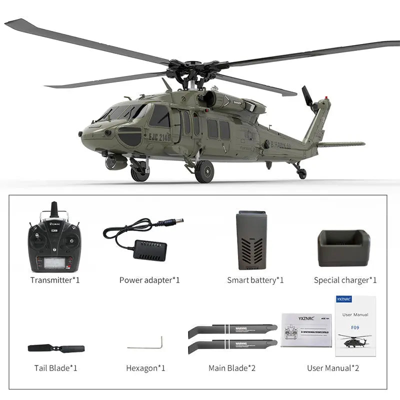 YUXIANG UH60 Black Hawk F09 1:47 Scale 6-Axis Gyroscope 6CH Brushless Flybarless 6G/3D Aerobatic Professional RC Helicopter