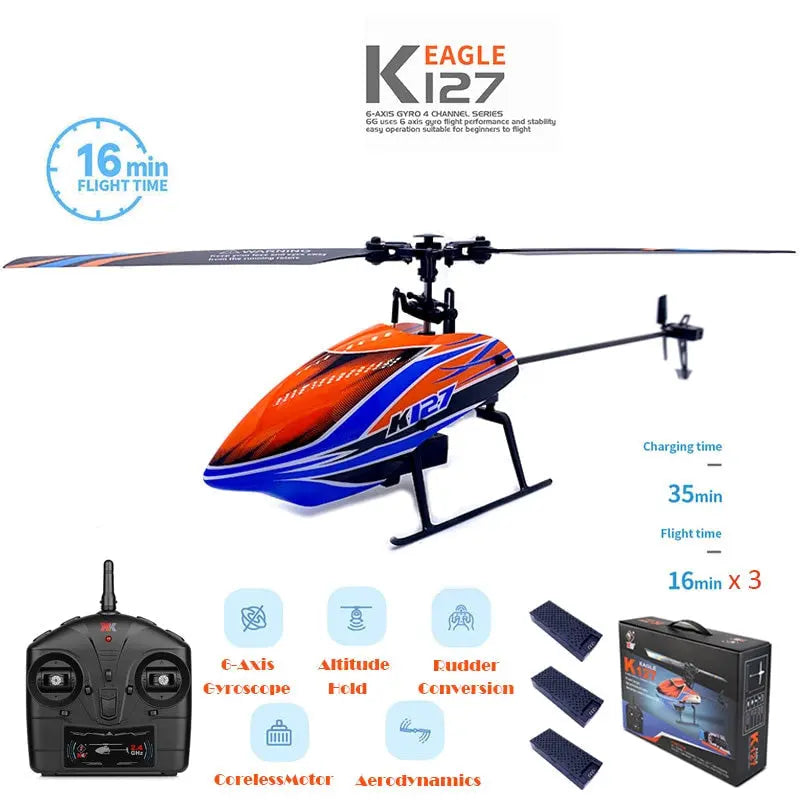 WLtoys K127 2.4G 4CH RC Helicopter 6-Axis Gyroscope Single Blade Propeller Kids Toy RTF