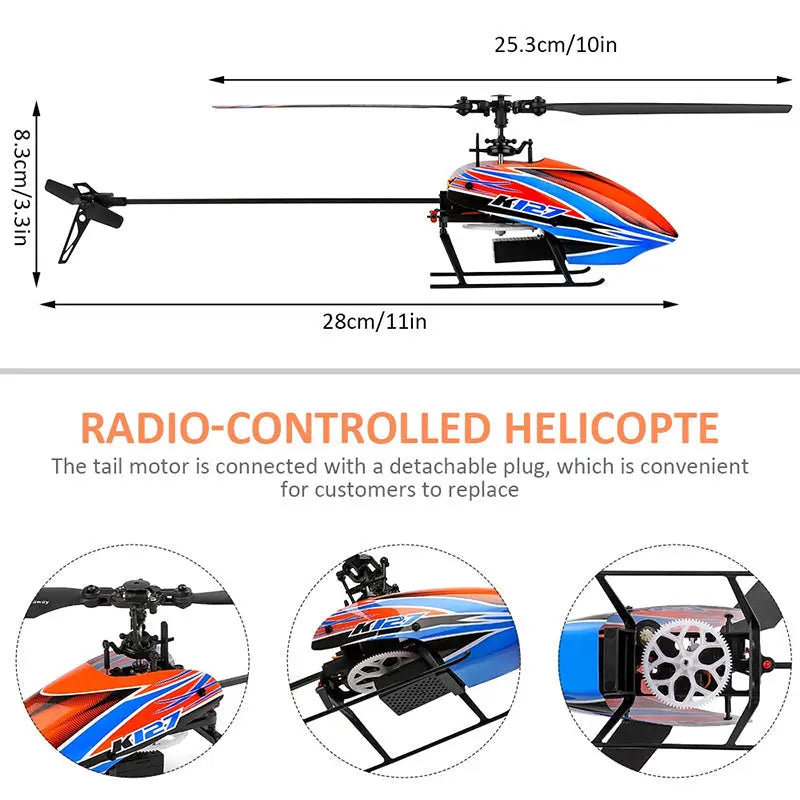 WLtoys K127 2.4G 4CH RC Helicopter 6-Axis Gyroscope Single Blade Propeller Kids Toy RTF