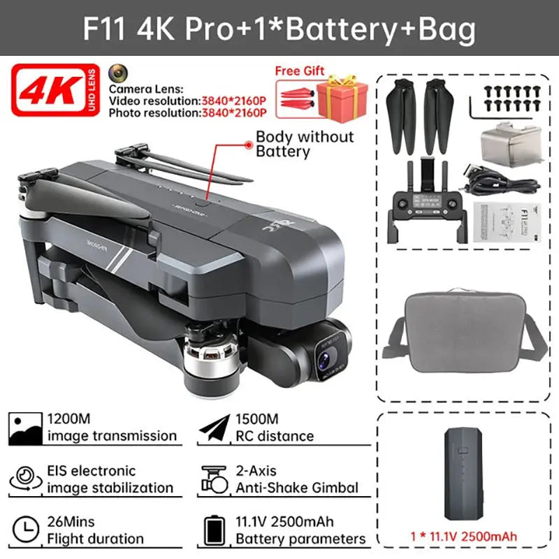 SJRC F11S/F11 4K PRO Drone 2-Axis Gimbal GPS 3KM 5G WiFi Brushless Foldable Quadcopter RTF