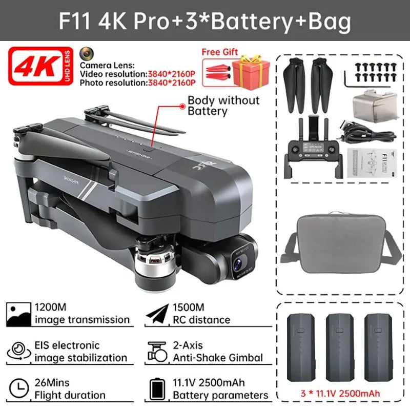 SJRC F11S/F11 4K PRO Drone 2-Axis Gimbal GPS 3KM 5G WiFi Brushless Foldable Quadcopter RTF