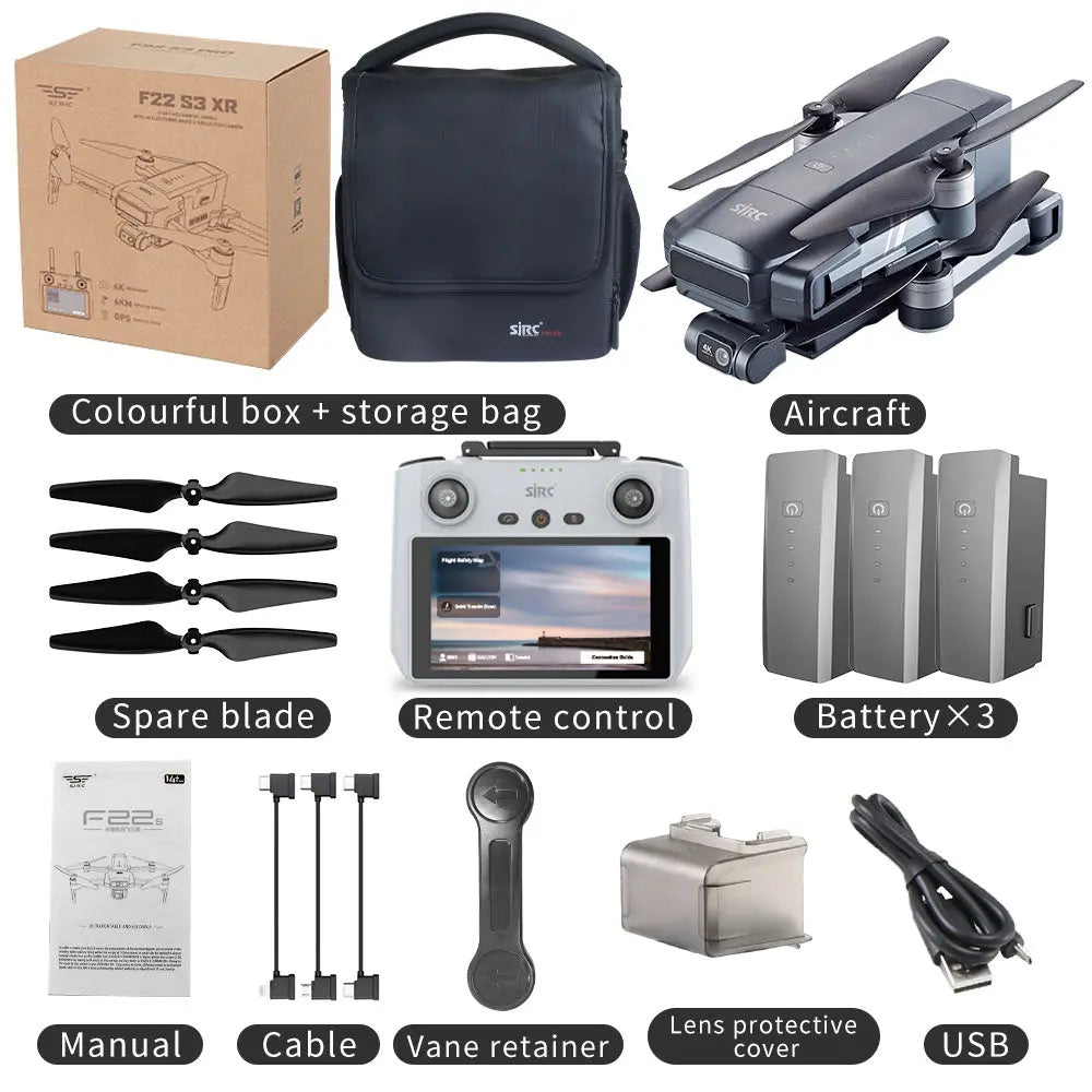SJRC F22 S3 XR 4K Drone 3-Axis Gimbal EIS GPS 6KM 5G WiFi Screen Remote Foldable Quadcopter RTF