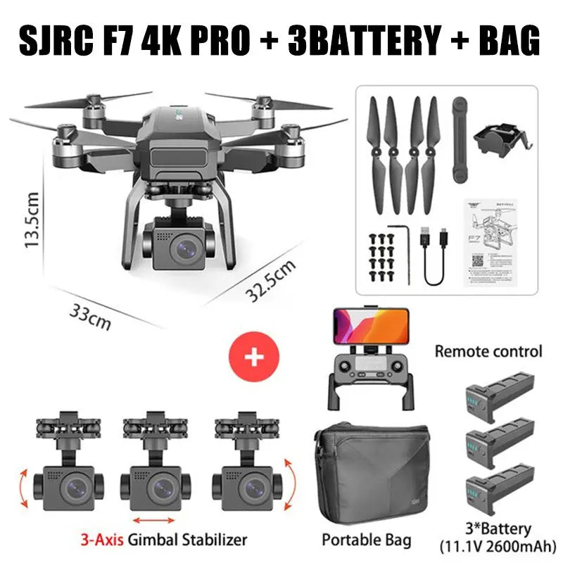 SJRC F7/F7S PRO 4K Drone 3-Axis Gimbal GPS 5G WiFi Brushless Obstacle Avoidance Foldable Quadcopter RTF